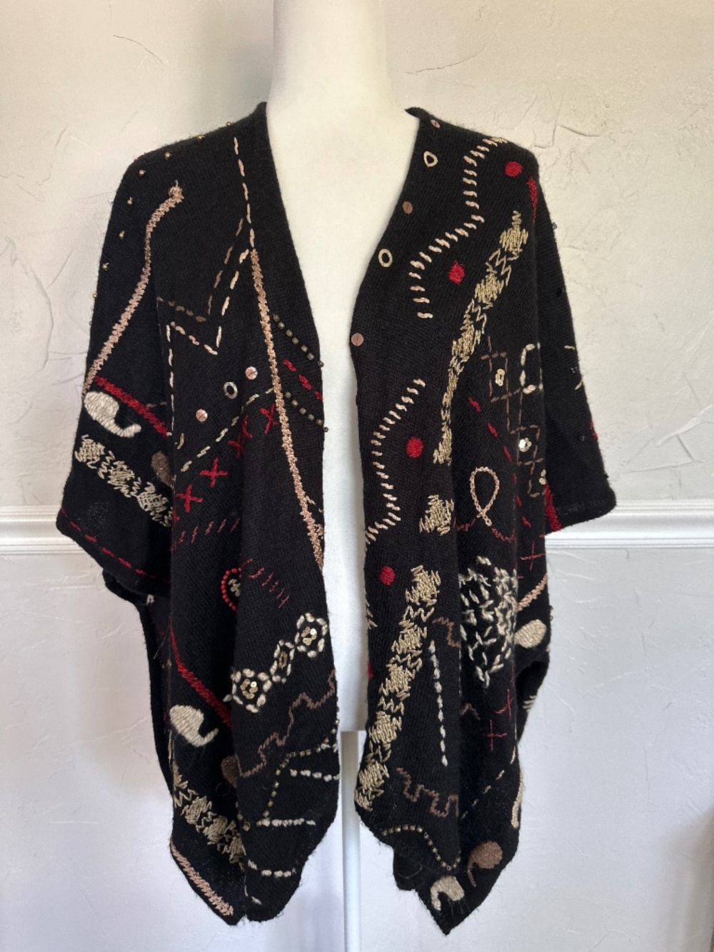 Chico's Mohair Blend Stitched Ruana Poncho OS